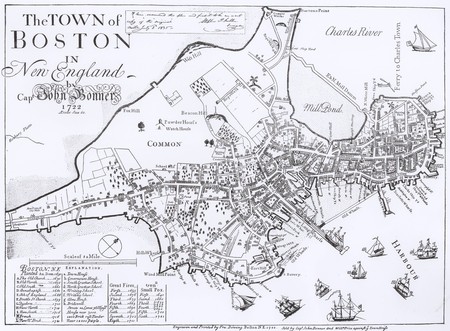  Boston on Original 1722 Bonner Map Of Boston